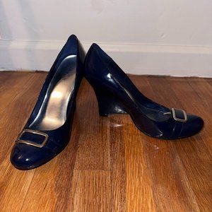 Seychelles Navy Blue Patent Leather Wedge Shoe